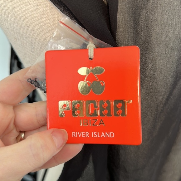 Pacha Ibiza River Island Sequin Black Sheer Sexy Swimsuit Coverup NWT - Picture 7 of 9